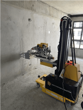 An architectural finishing robot in action at the Yishun North Site.  Photo Credit: Dafang Intelligent Technology Co., Ltd